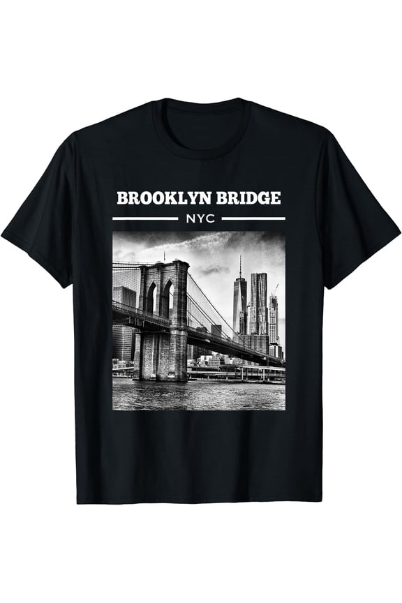 Brooklyn Bridge NYC Graphic T-Shirt New York City Skyline Black and White Retro Unisex Adult Souvenir Travel Fashion Tee