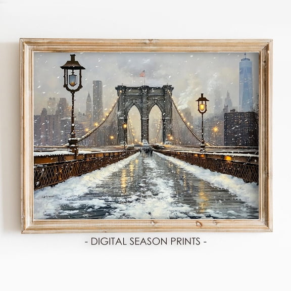 Brooklyn Bridge New York Christmas Snowy Winter City Decor Wall Art