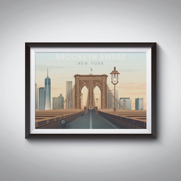 Brooklyn Bridge New York City Manhattan Skyline NYC Art, Unframed Paper Poster 11x14in