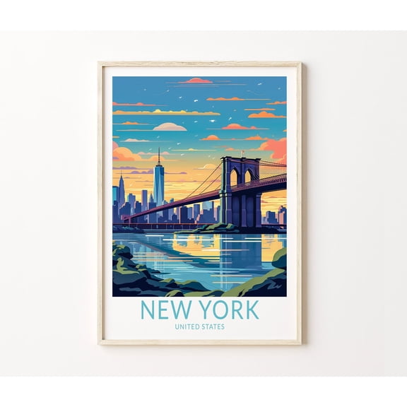 Brooklyn Bridge New York City Manhattan Skyline Wall Art, Unframed Paper Poster 11x14in