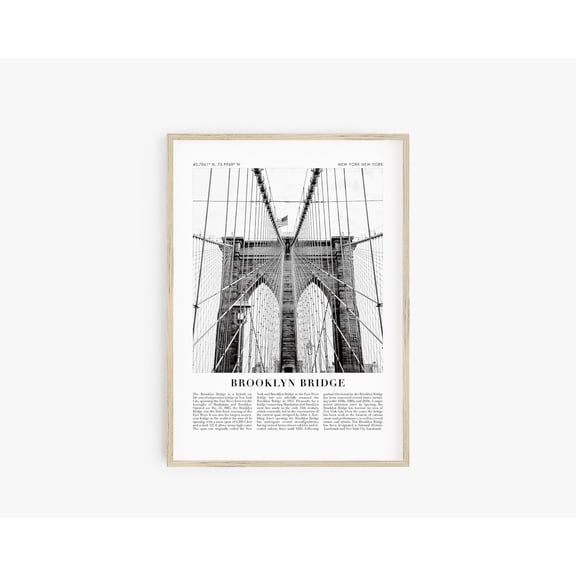 Brooklyn Bridge New York City Wall Art Famous Landmark NYC Coordinate Poster, Unframed Paper Poster 8x10in