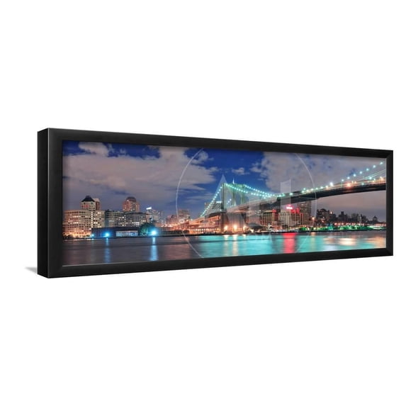 Brooklyn Bridge Panorama over East River at Night in New York City Manhattan with Lights and Reflec, Framed Art Print Wall Art by Songquan Deng Sold by Art.Com