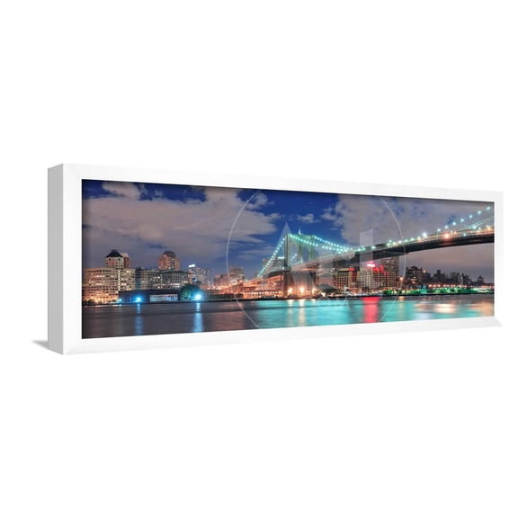 Brooklyn Bridge Panorama over East River at Night in New York City Manhattan with Lights and Reflec, Framed Art Print Wall Art by Songquan Deng Sold by Art.Com