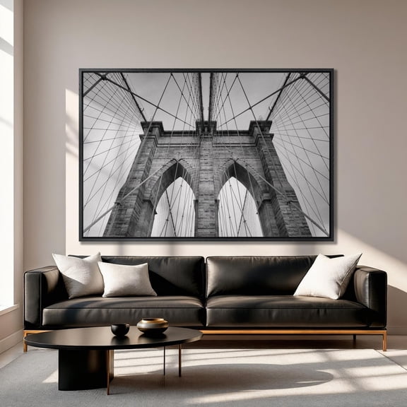 Brooklyn Bridge Poster Black And White New York City Wall Art, 24x36 UNFRAMED