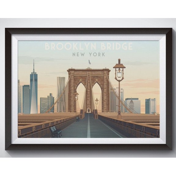 Brooklyn Bridge Poster, New York City Travel Poster, Nyc Usa, Manhattan Skyline, Williamsburg, Vintage Travel Print, Central Park Wall Art, Modern Wall Decor, 8x12 UNFRAMED