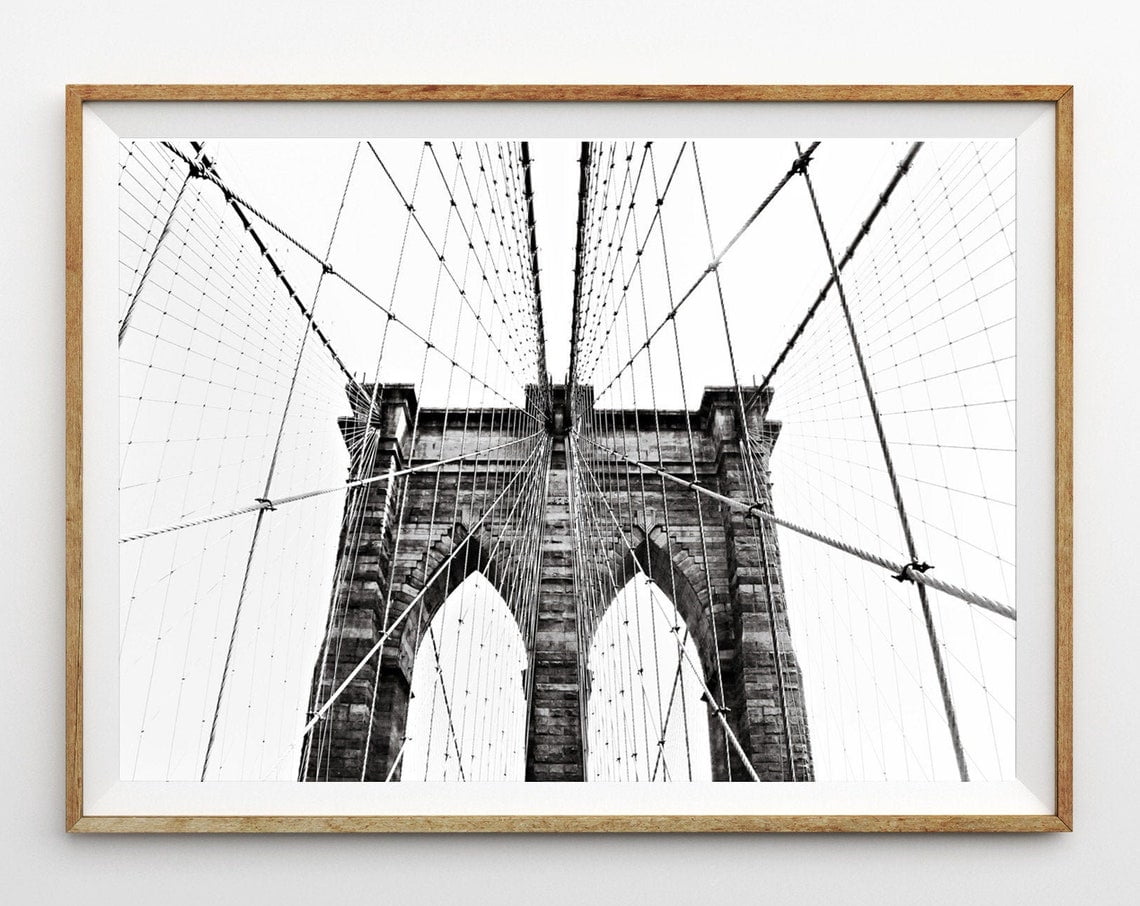 Brooklyn Bridge Print New York Wall Art Travel Poster Black And White ...