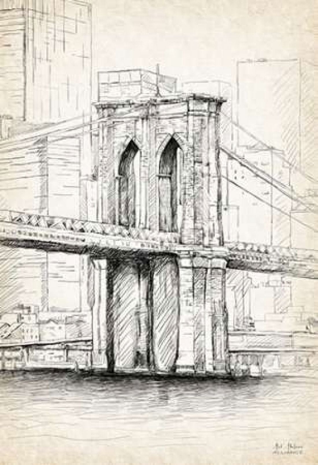 Brooklyn Bridge Sketch Canvas Art - Art Atelier Alliance (24 x 36)