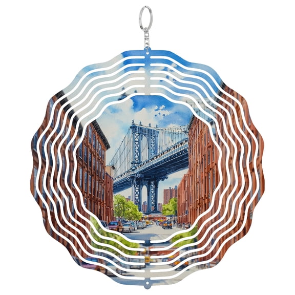 Brooklyn Bridge View 3D Wind Spinner Stainless Steel Kinetic Yard Art Garden Decor NYC East River Gift