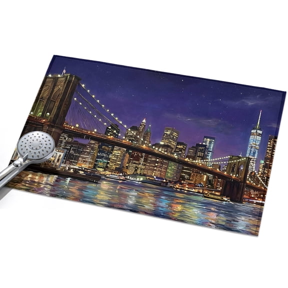 Brooklyn Bridge Washable Area Rug 2 x 3 ft Night City Urban Landscape, Soft Non Slip Rugs Stain Repellent Indoor Felt Carpet for Living Dining Room Bedroom Home Office