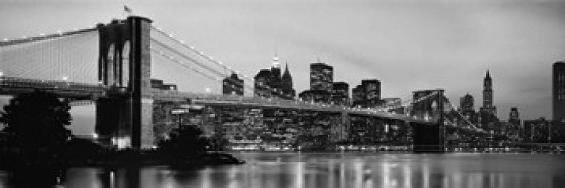 Brooklyn Bridge across the East River at dusk Manhattan New York City New York State USA Canvas Art - Panoramic Images (18 x 6)
