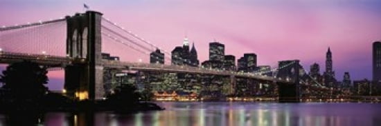 Brooklyn Bridge across the East River at dusk Manhattan New York City New York State USA Canvas Art - Panoramic Images (36 x 12)