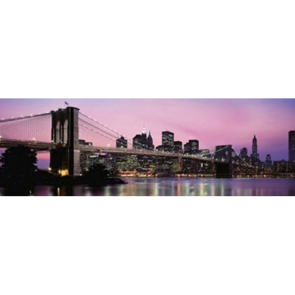 Brooklyn Bridge across the East River at dusk, Manhattan, New York City, New York State, USA Poster Print (18 x 6)