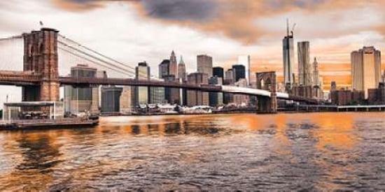 Brooklyn Bridge and Lower Manhattan at sunset NYC Canvas Art - Pangea Images (10 x 20)
