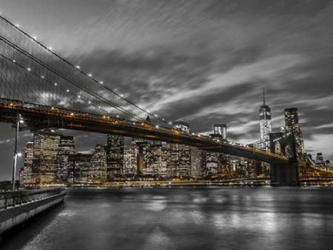 Brooklyn Bridge and lower Manhattan skyline at dusk New York Canvas Art - Assaf Frank (18 x 24)
