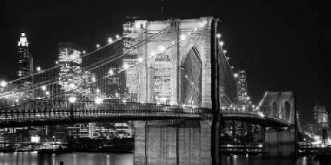 Brooklyn Bridge at Night Canvas Art - Jet Lowe (24 x 48)
