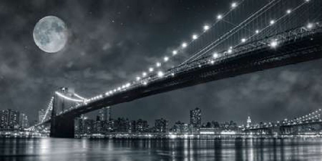 Brooklyn Bridge at Night - New York Canvas Art - Janis Lacis (24 x 48)