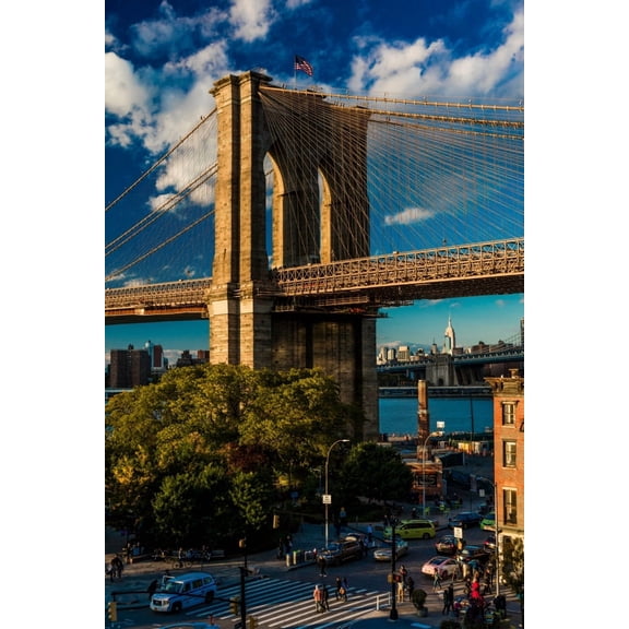 Brooklyn Bridge at sunset, NY NY - in black and white Poster Print by Panoramic Images (24 x 18)