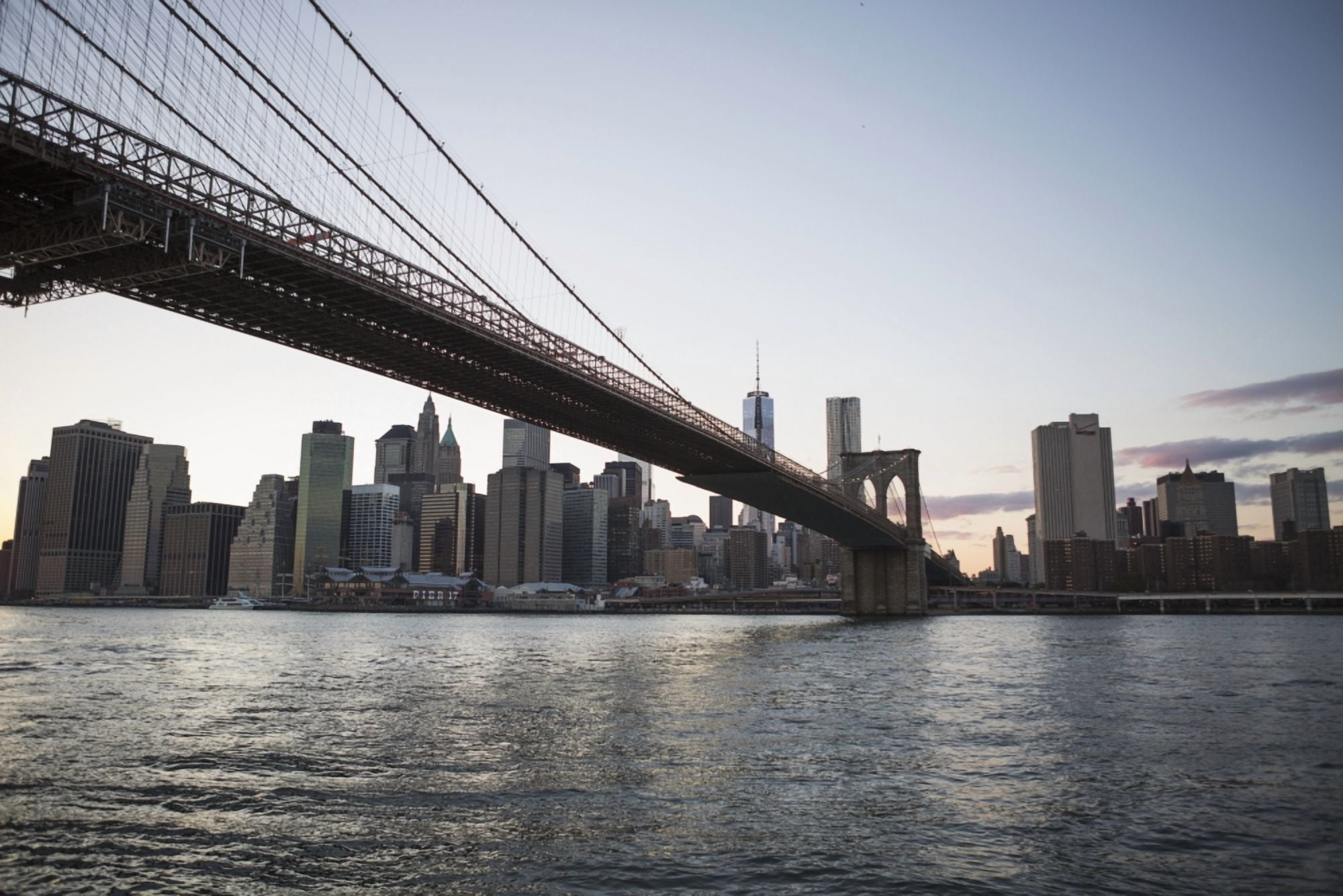 Brooklyn Bridge heading into Manhattan at dusk New York City New York United States of America Canvas Art - Kate Williams Design Pics (19 x 12)