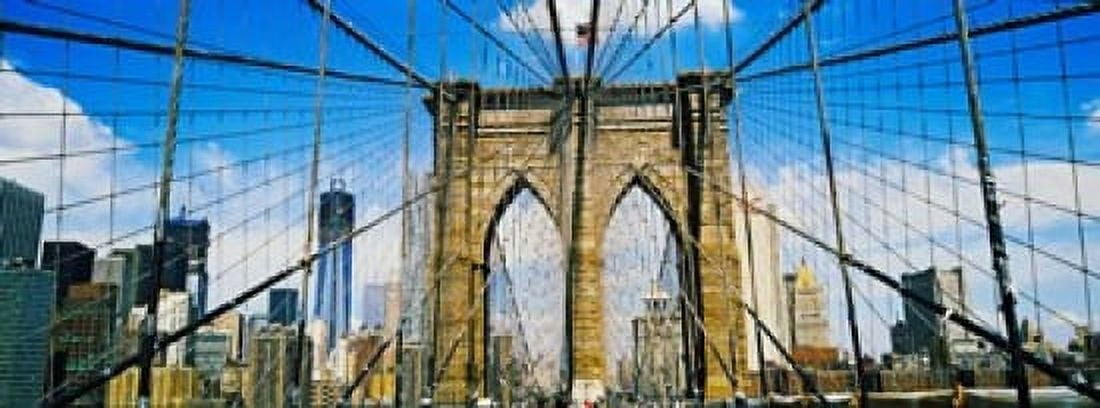 Brooklyn Bridge with Freedom Tower New York City New York State USA Canvas Art - Panoramic Images (18 x 7)
