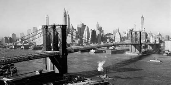 Brooklyn Bridge with Manhattan skyline 1930s Canvas Art - Anonymous (24 x 48)
