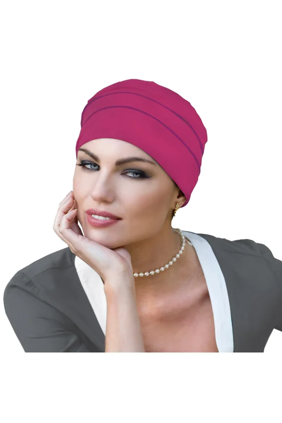 Brooklyn Chemo Headwear Beanie Cap for Women, Soft Bamboo Cancer Hat for Alopecia (Pink/Purple)