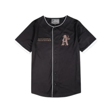Brooklyn Cloth Authentic Baseball Jersey, Short Sleeve Mesh Tee, Black Color with Graphic, for Men