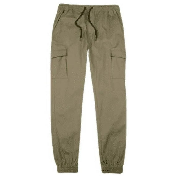 Brooklyn Cloth Cargo Pocket Twill Joggers for Young Men, Khaki, Relaxed Fit, Durable, Olive, Small