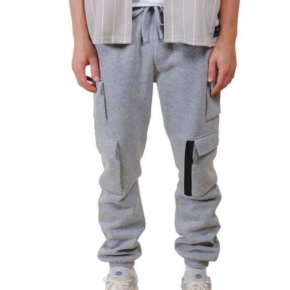 Brooklyn Cloth Men's Fleece Utility Cargo Sweatpants, Comfortable, Functional, Heather Grey, Medium