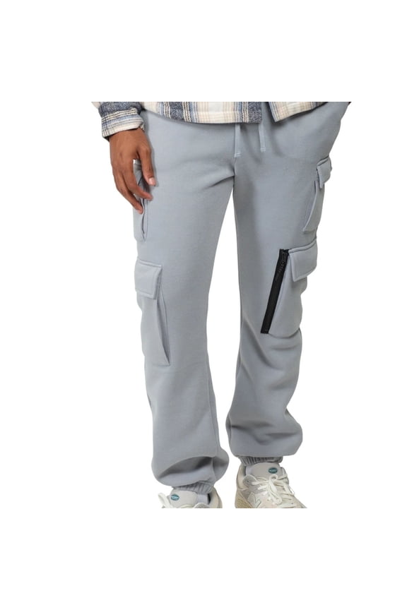 Men's Fleece Utility Cargo Sweatpants, Drawstring Waist, Comfortable, Functional, Quarry, Medium