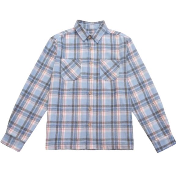 Brooklyn Cloth Men's Heavy Flannel Check Shacket, Button Closure, Warm Outerwear, Blue Pink, Medium
