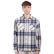 Brooklyn Cloth Men’s Heavyweight Flannel Shacket, Check Pattern, Button Front Closure, Warm, Ivory, Small