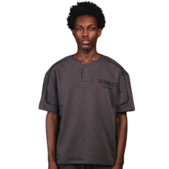 Brooklyn Cloth Originals Men's Fleece Baseball Shirt, Oversized Fit, Graphic, Dusty Black, Large