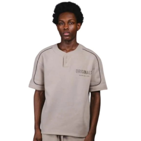 Brooklyn Cloth Originals Fleece Baseball Shirt, Oversized Fit, Pumice Stone Color, Graphics, for Men