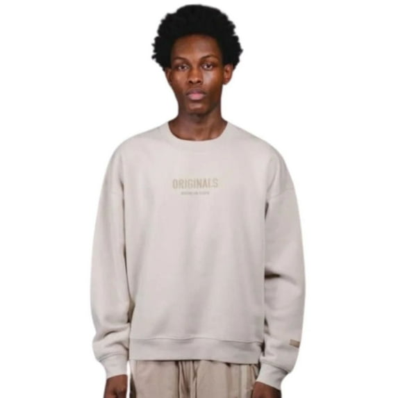 Brooklyn Cloth Men's Medium Fleece Crew Neck Sweatshirt, Tonal Embroidered Originals, Sand