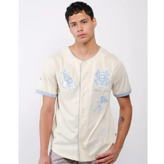 Brooklyn Cloth State of Mind Baseball Jersey, Cream Color, Short Sleeve Mesh Tee, for Men