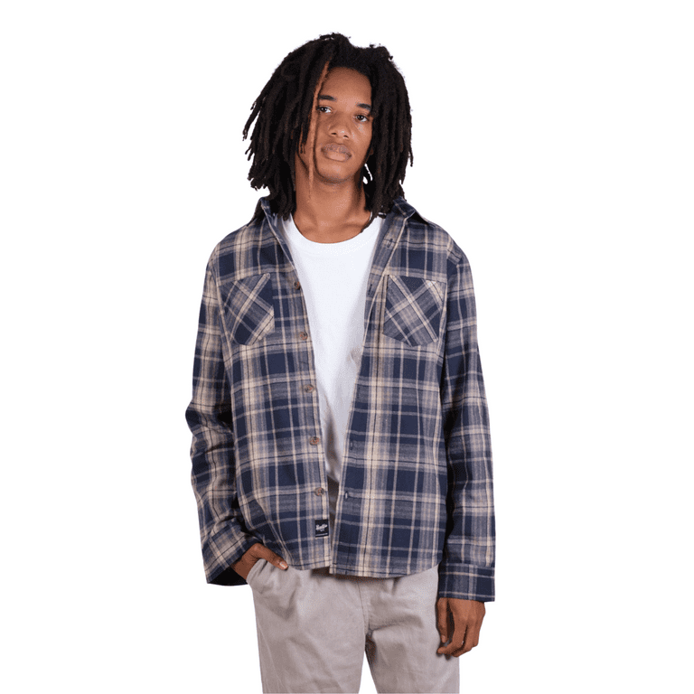 Brooklyn Cloth Thermal Lined Flannel Shacket Casual Plaid Shirts Soft Long  Sleeve , Navy, Large