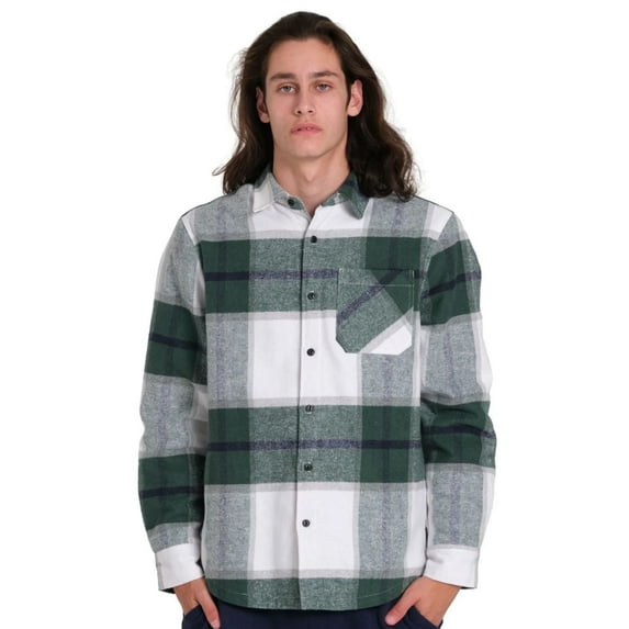 Brooklyn Cloth Men's Button Down Thermal Lined Flannel Shacket, Plaid, Polyester, Green, Medium