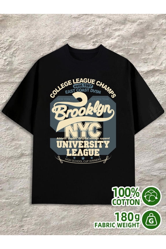Brooklyn College Champs men's black 180G 100% Cotton Weekend casual wear Retro Unisex Shirt Graphic Tee tshirts Casual Unisex Shirt Cotton tshirts Basic Unisex Shirt Cotton tshirts