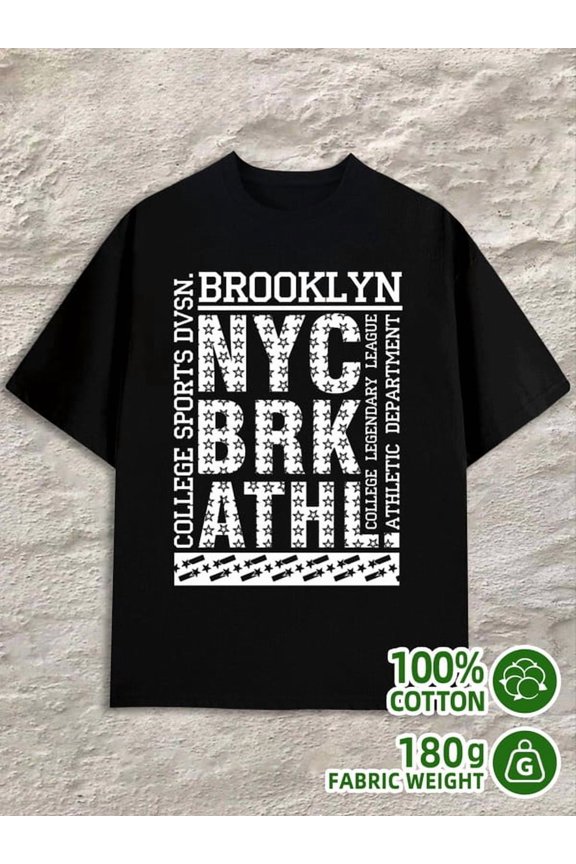 Brooklyn College Tee for men 180G 100% Cotton black Casual Unisex Shirt Short Sleeve tshirts Casual Unisex Shirt Crewneck tshirts Classic Unisex Shirt Short Sleeve tshirts