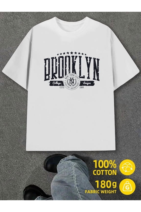 Brooklyn College Tee for men white 180G 100% Cotton Weekend casual wear Original Unisex Shirt Crewneck tshirts Retro Unisex Shirt Short Sleeve tshirts