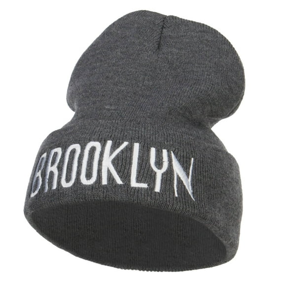 Brooklyn Embroidered Long Beanie - Dk Grey OSFM