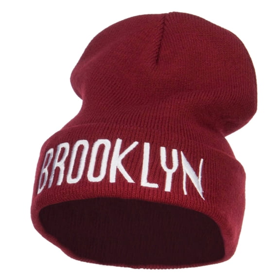 Brooklyn Embroidered Long Beanie - Maroon OSFM
