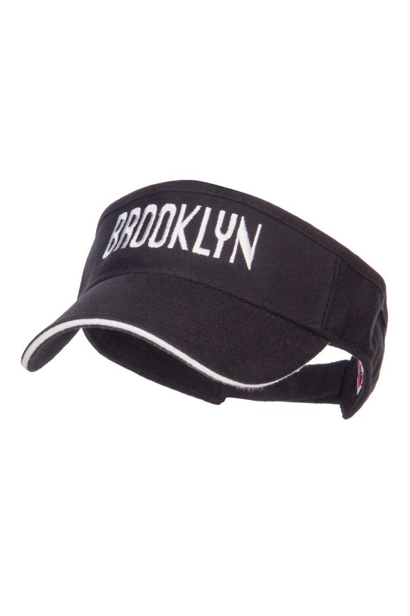 Brooklyn Embroidered Sandwich Bill Visor - Black White OSFM