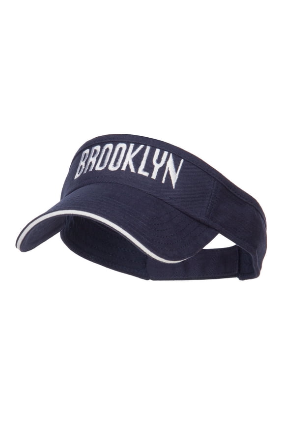 Brooklyn Embroidered Sandwich Bill Visor - Navy White OSFM