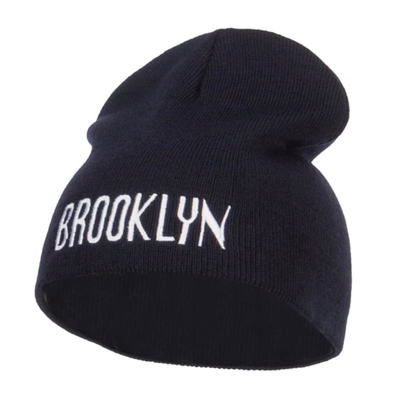 Brooklyn Embroidered Short Beanie - Navy OSFM