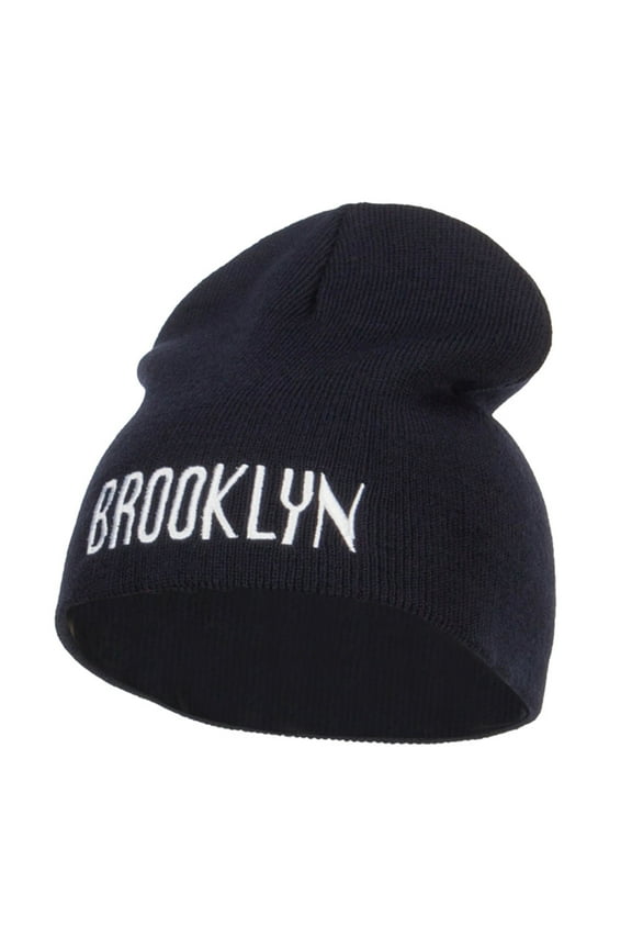 Brooklyn Embroidered Short Beanie - Navy OSFM