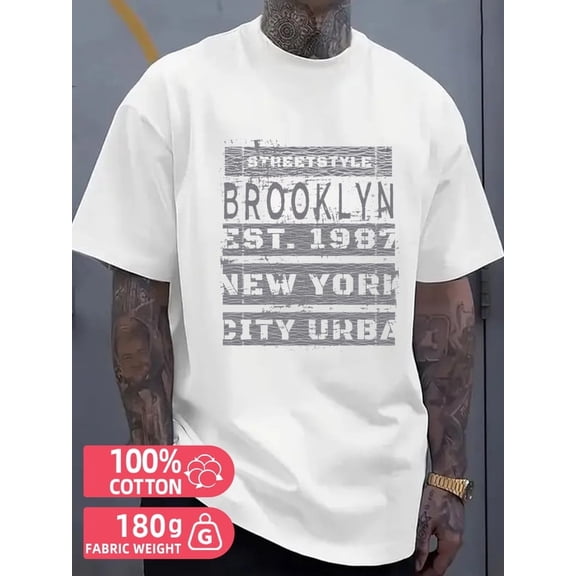 Greenink Brooklyn Est. 1987 for men white 180G 100% Cotton Classic casual T-shirt,street style,summer casual wear,perfect for gift giving Classic Unisex Shirt Crewneck tshirts