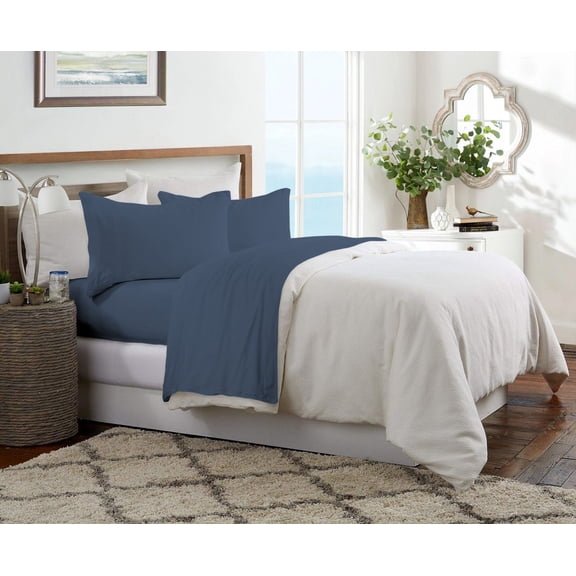 Brooklyn Flat Jersey Knit Sheet Set, Denim Blue, Twin