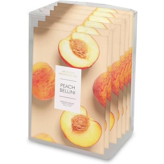 Brooklyn Fragrance Co. Fruits Sachet Bags – Peach Bellini Scented Pouches – Perfect Aroma for Drawers, Closets, Cars and Bathrooms – Long-Lasting Fresh Scent Sachets (6- Pack)