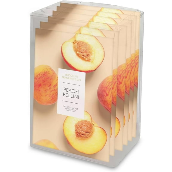 Brooklyn Fragrance Co. Fruits Sachet Bags Peach Bellini Scented Pouches Perfect Aroma for Drawers, Closets, Cars and Bathrooms Long-Lasting Fresh Scent Sachets (6- Pack)